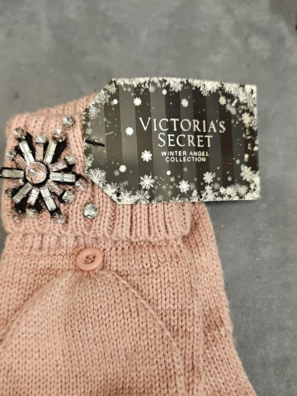Victoria's Secret Pink Crystal  Knit Headband & Matching Gloves Winter Angel
